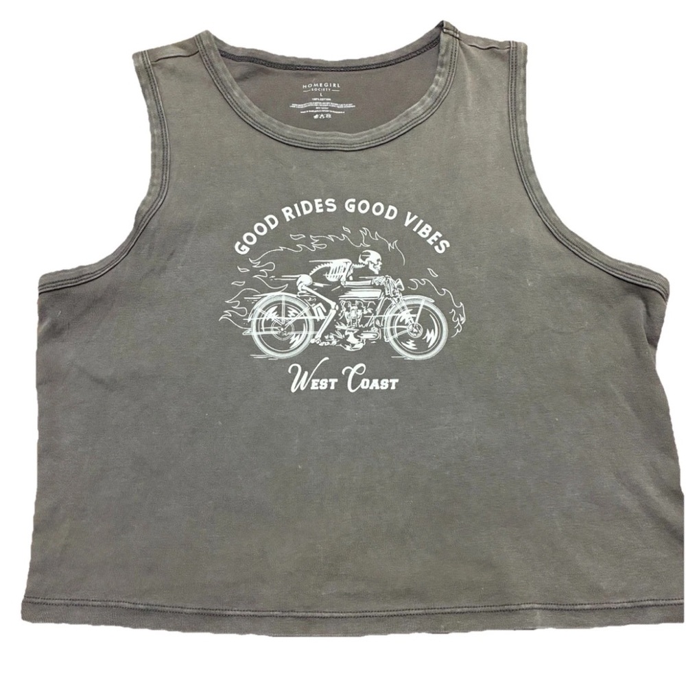 Good Rides Good Vibes West Coast Graphic Tank Top - Gray 100% cotton